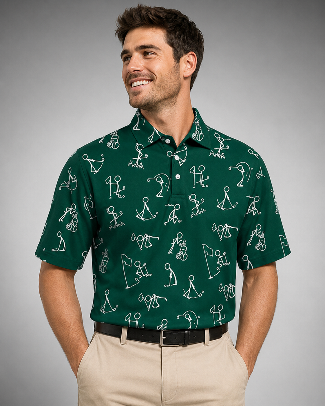 Men's Long Sleeve Polo Shirt – Polyester-Cotton Blend with 3D Print