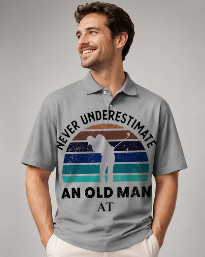 Men's Long Sleeve Polo Shirt – Polyester-Cotton Blend with 3D Print