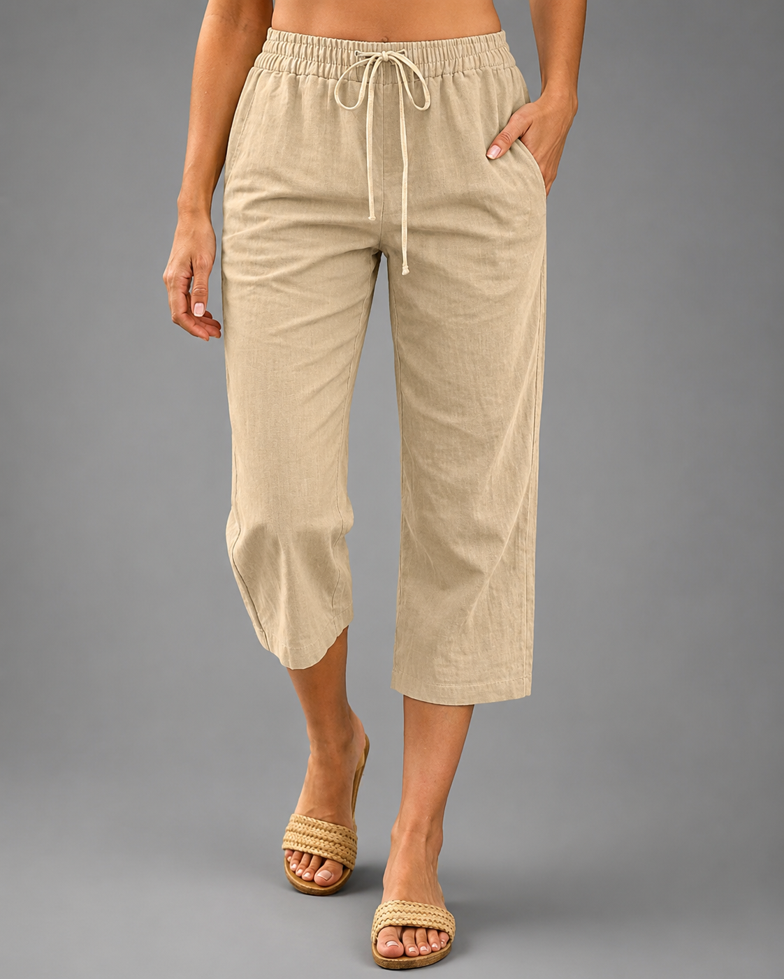 Women's Cotton Linen Pants – Relaxed Fit with Button-Front Design