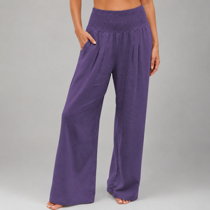 Women's Lightweight Linen Wide Leg Pants – High Elastic Waist