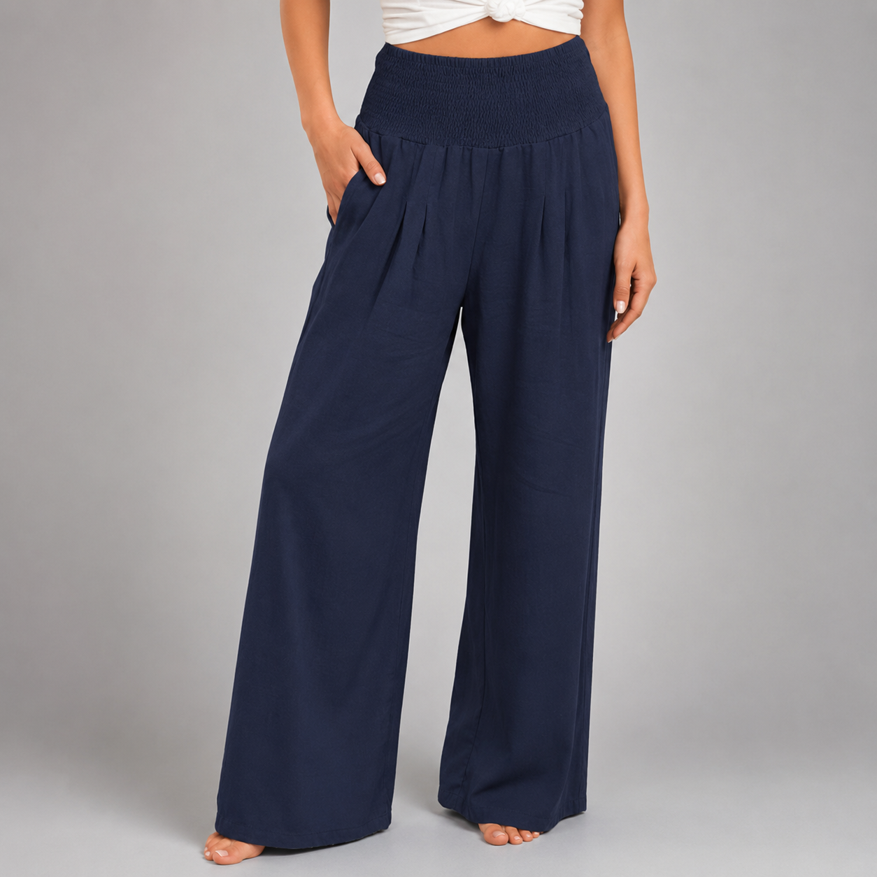 Women's Lightweight Linen Wide Leg Pants – High Elastic Waist