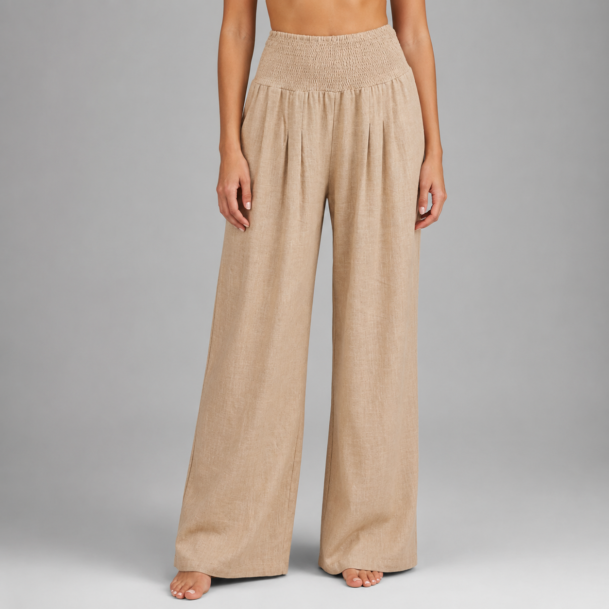 Women's Lightweight Linen Wide Leg Pants – High Elastic Waist