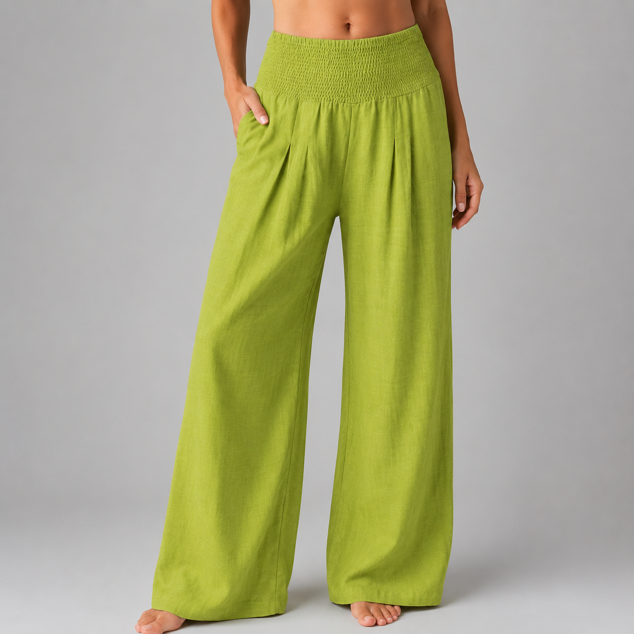 Women's Lightweight Linen Wide Leg Pants – High Elastic Waist