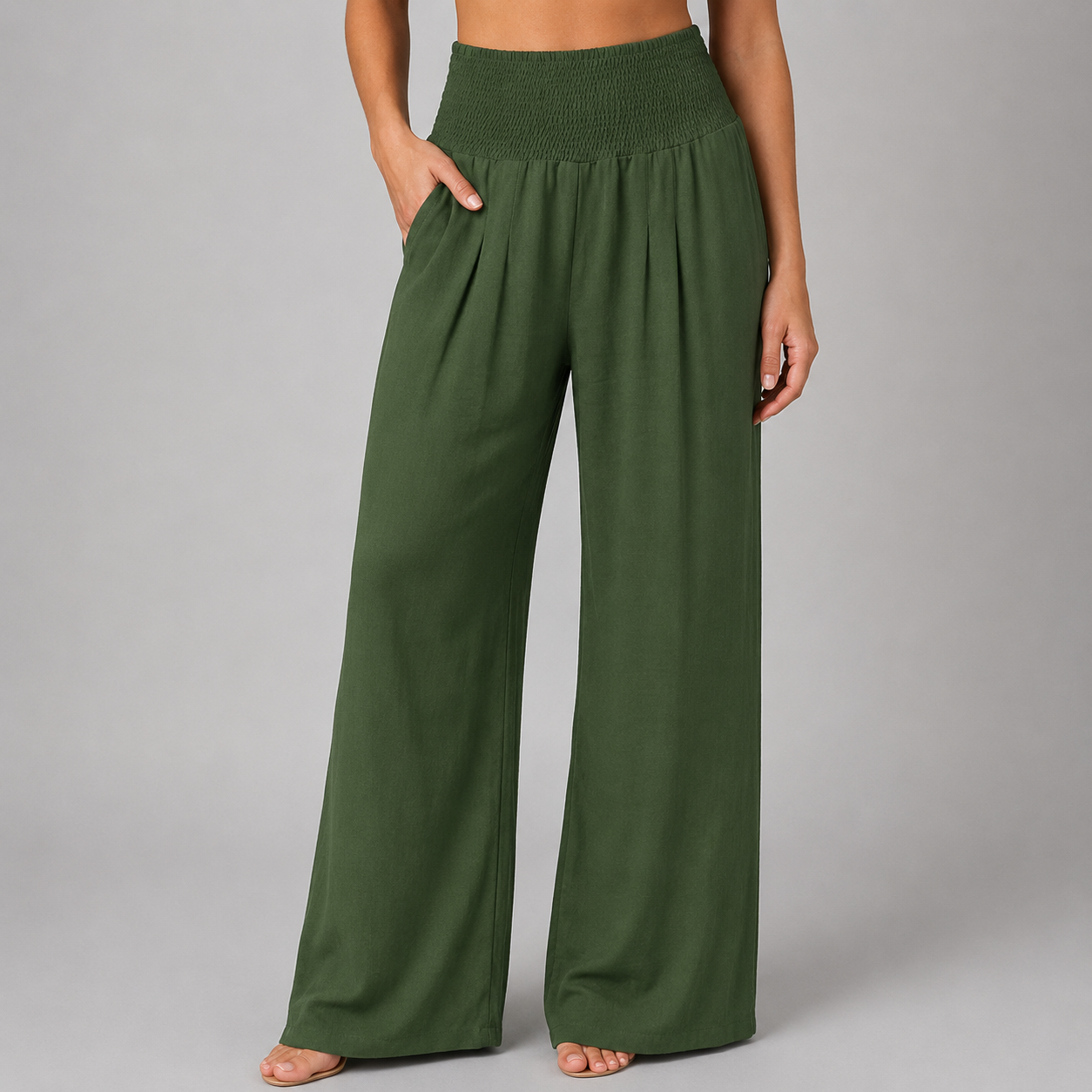 Women's Lightweight Linen Wide Leg Pants – High Elastic Waist
