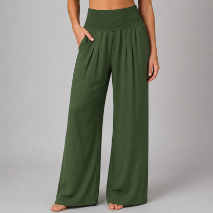 Women's Lightweight Linen Wide Leg Pants – High Elastic Waist
