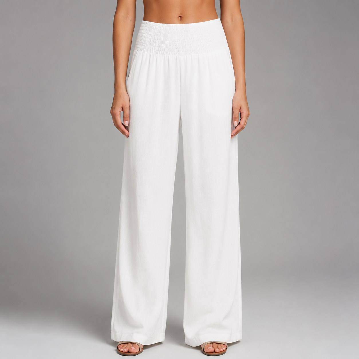 Women's Lightweight Linen Wide Leg Pants – High Elastic Waist