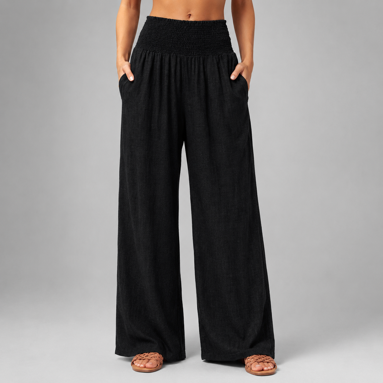 Women's Lightweight Linen Wide Leg Pants – High Elastic Waist