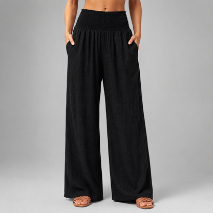 Women's Lightweight Linen Wide Leg Pants – High Elastic Waist