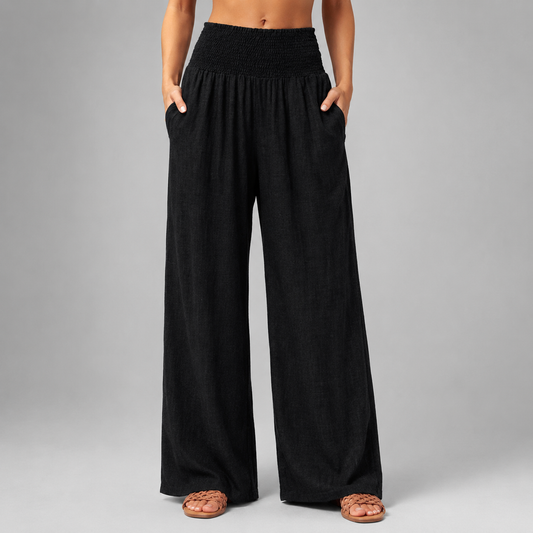 Women's Lightweight Linen Wide Leg Pants – High Elastic Waist