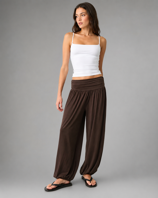Women's Modal High Waist Harem Jogger Pants – Loose Baggy Fit, Fold Over Design
