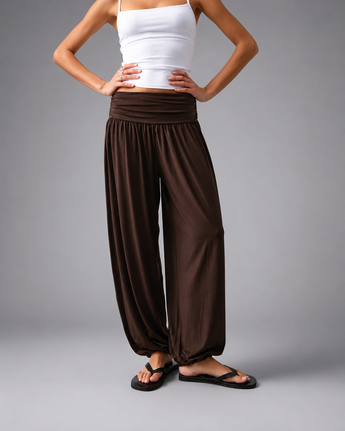 Women's Modal High Waist Harem Jogger Pants – Loose Baggy Fit, Fold Over Design