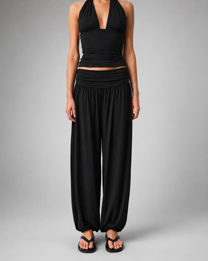Women's Modal High Waist Harem Jogger Pants – Loose Baggy Fit, Fold Over Design