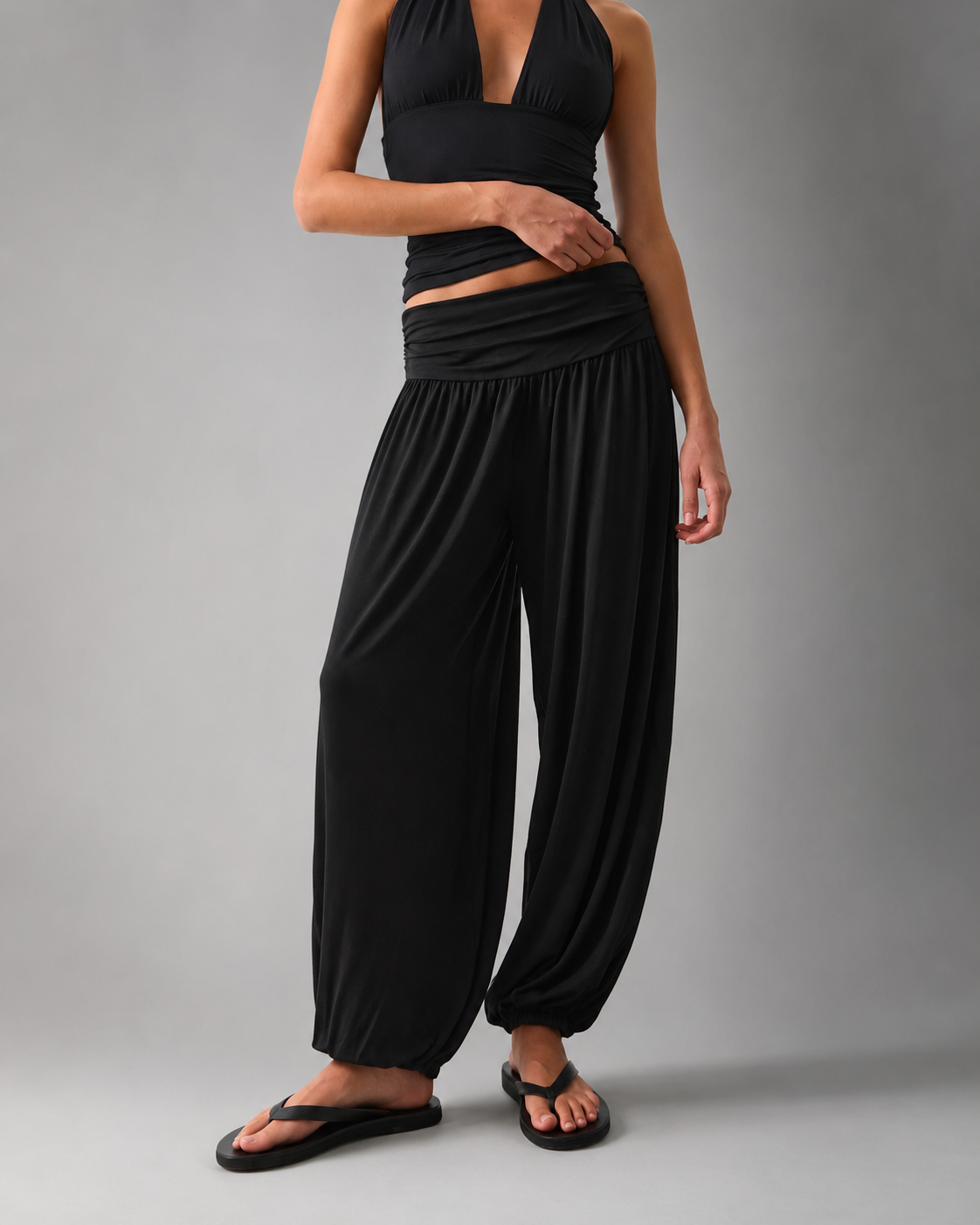 Women's Modal High Waist Harem Jogger Pants – Loose Baggy Fit, Fold Over Design