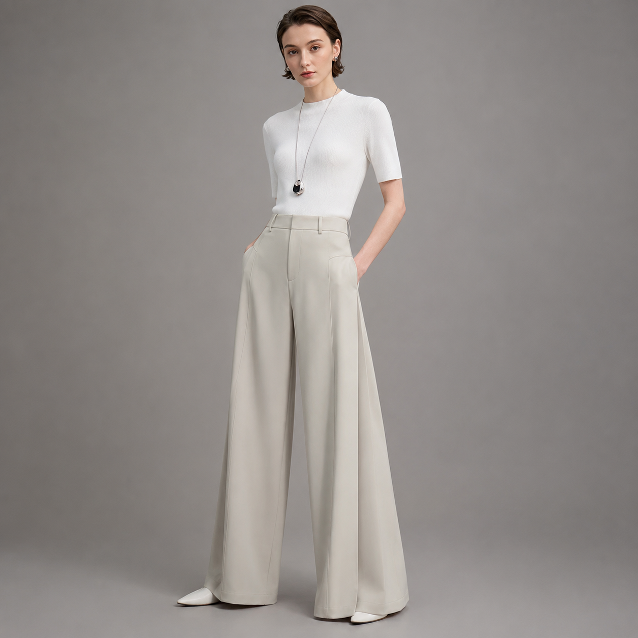 Women's Lightweight Linen Wide Leg Pants – Loose Fit with Pleated Design
