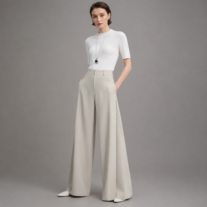 Women's Lightweight Linen Wide Leg Pants – Loose Fit with Pleated Design