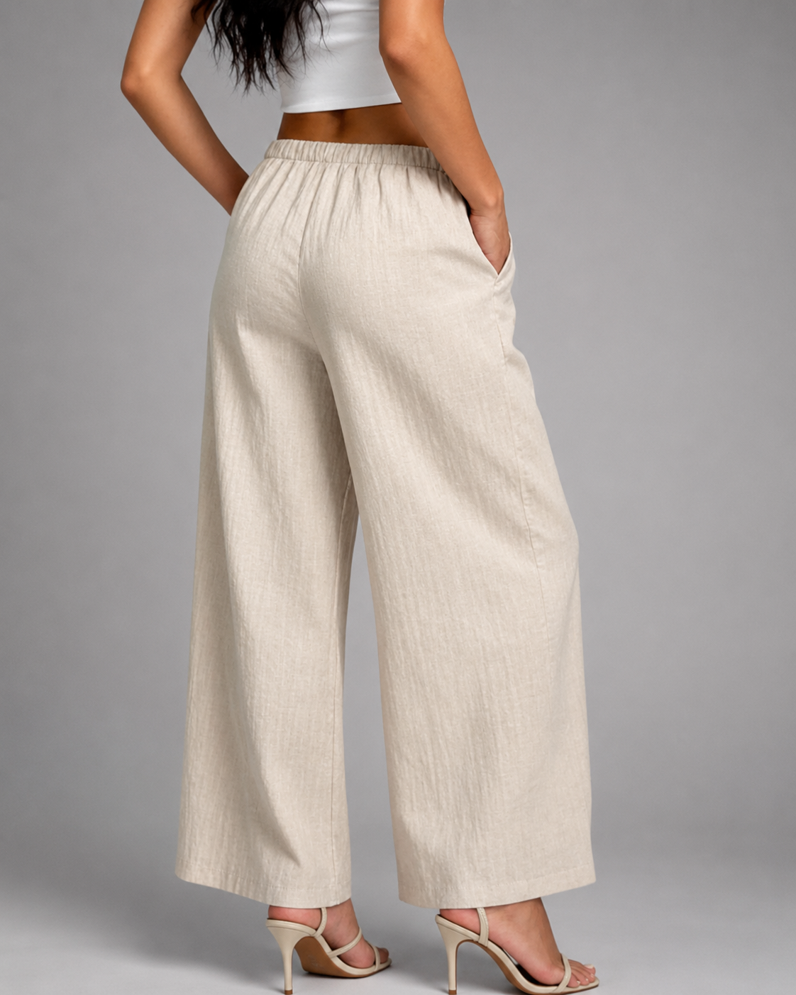 Women's Casual Wide Leg Pants – Drawstring with Pockets – 100% Polyester