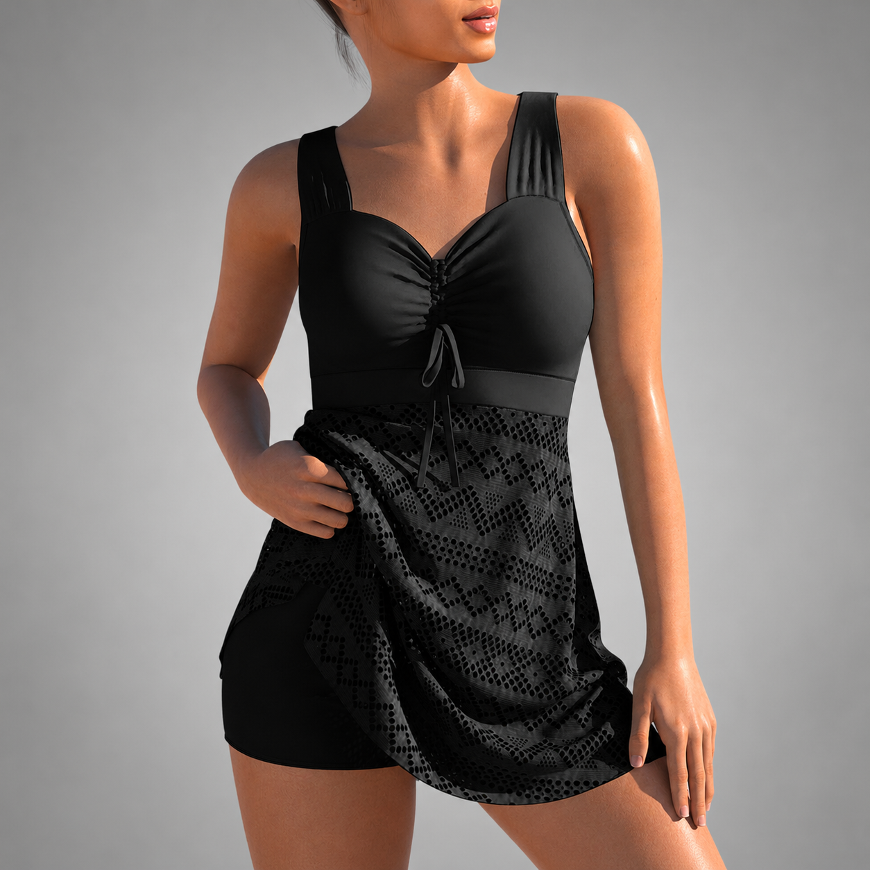 Women's Plus Size Tankini Swimsuit – Adjustable Straps, Tummy Control Design