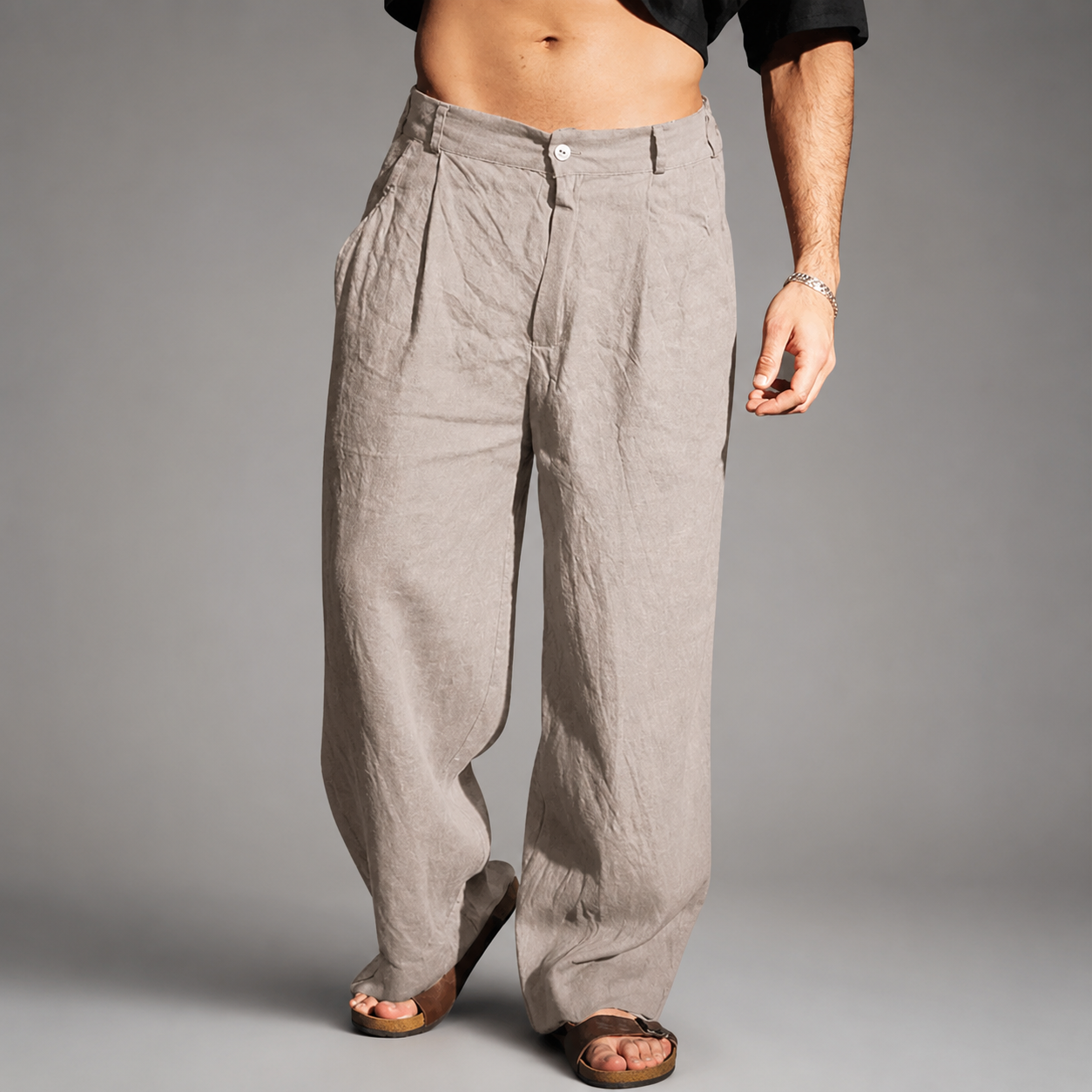 Men's Relaxed Wide Leg Linen Pants – Lightweight Breathable Fabric