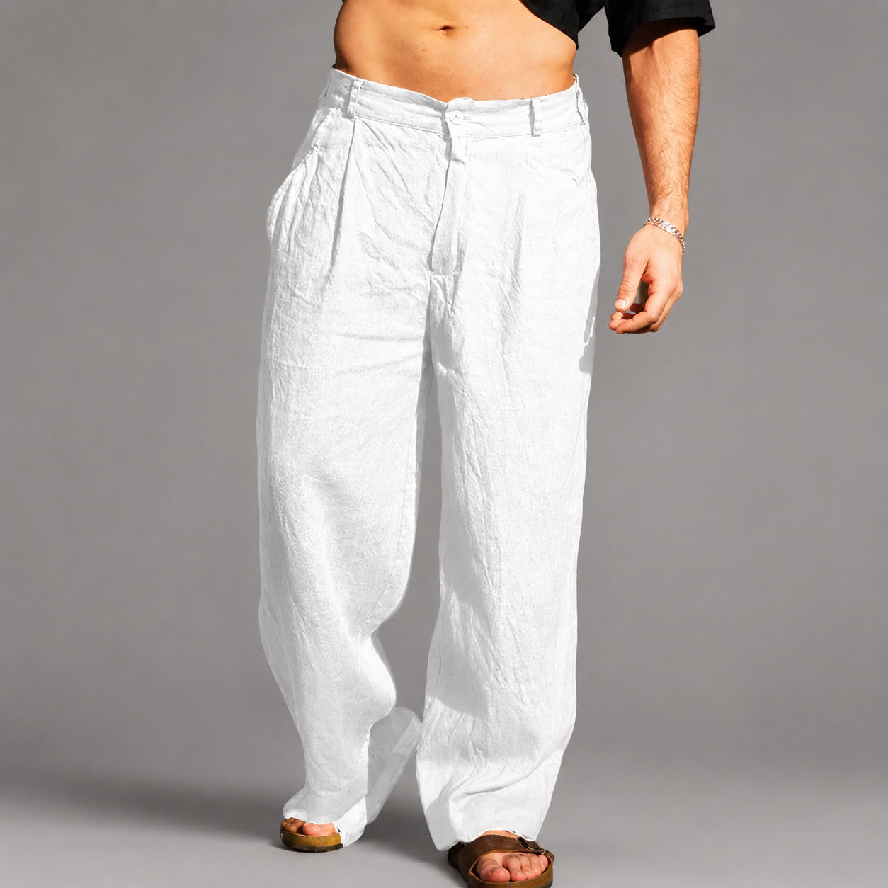 Men's Relaxed Wide Leg Linen Pants – Lightweight Breathable Fabric