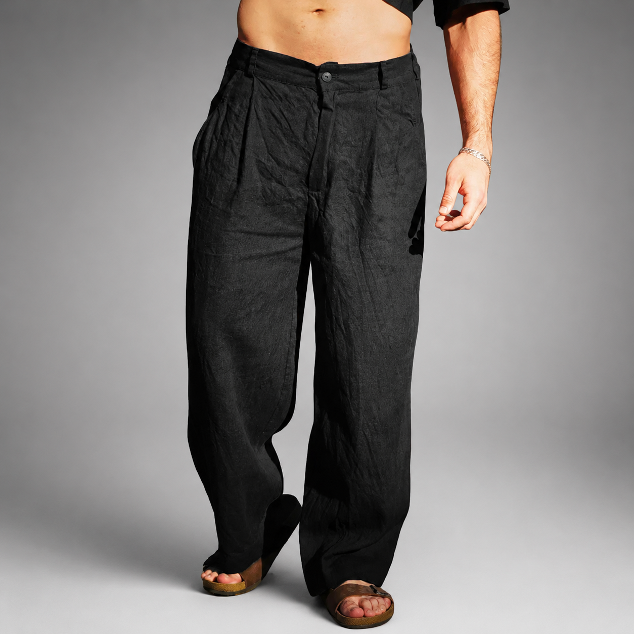 Men's Relaxed Wide Leg Linen Pants – Lightweight Breathable Fabric