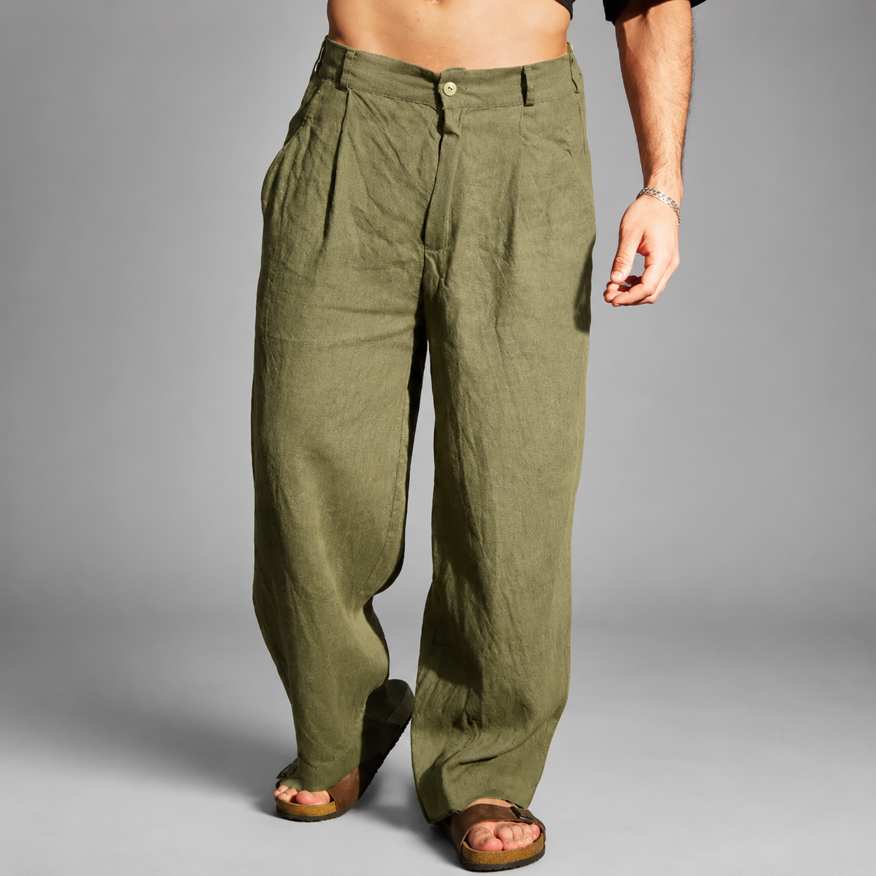 Men's Relaxed Wide Leg Linen Pants – Lightweight Breathable Fabric