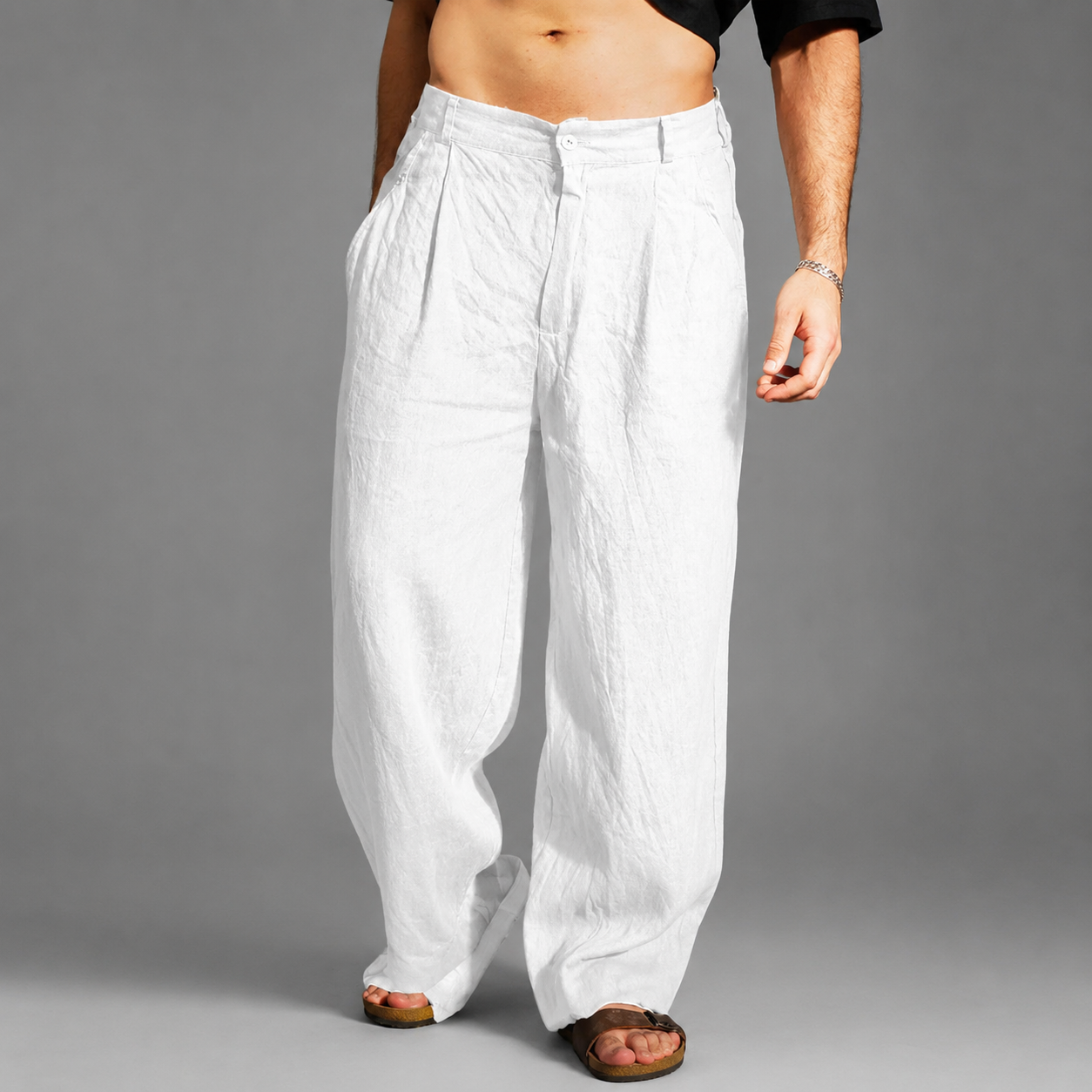 Men's Relaxed Wide Leg Linen Pants – Lightweight Breathable Fabric