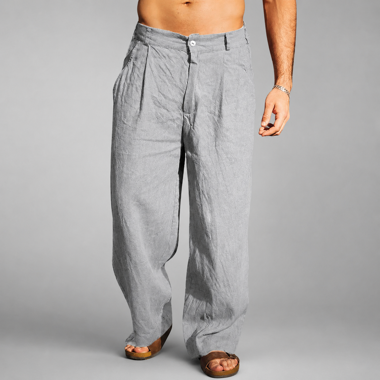 Men's Relaxed Wide Leg Linen Pants – Lightweight Breathable Fabric
