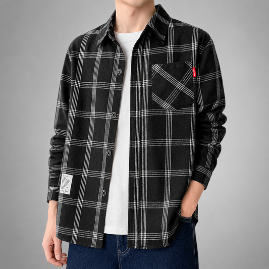 Men's Cotton-Blend Plaid Flannel Shirt – Relaxed Fit with Button-Up Closure