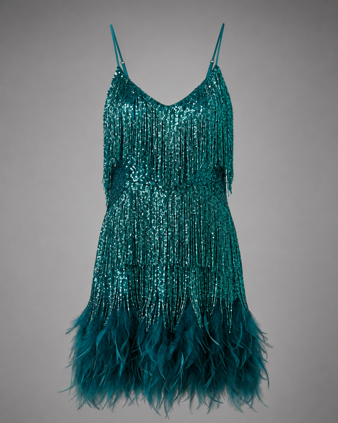 Women's Lace Cocktail Dress – Slim Fit with Spaghetti Straps – Feather Hem
