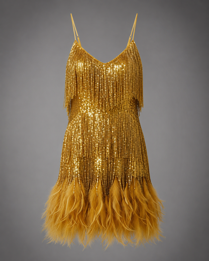 Women's Lace Cocktail Dress – Slim Fit with Spaghetti Straps – Feather Hem