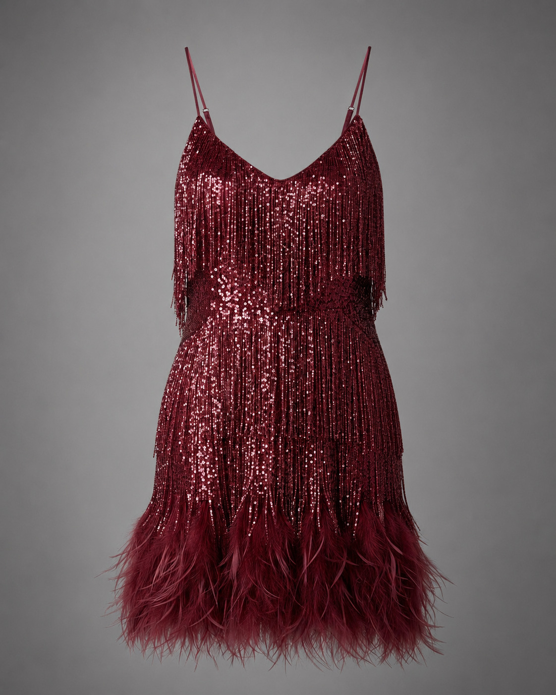 Women's Lace Cocktail Dress – Slim Fit with Spaghetti Straps – Feather Hem