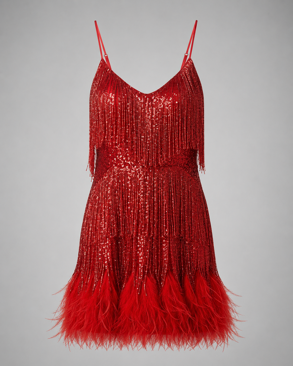 Women's Lace Cocktail Dress – Slim Fit with Spaghetti Straps – Feather Hem
