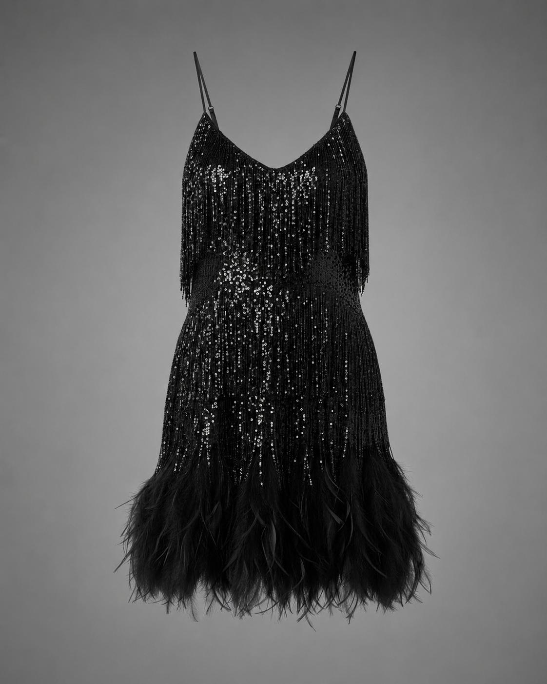 Women's Lace Cocktail Dress – Slim Fit with Spaghetti Straps – Feather Hem