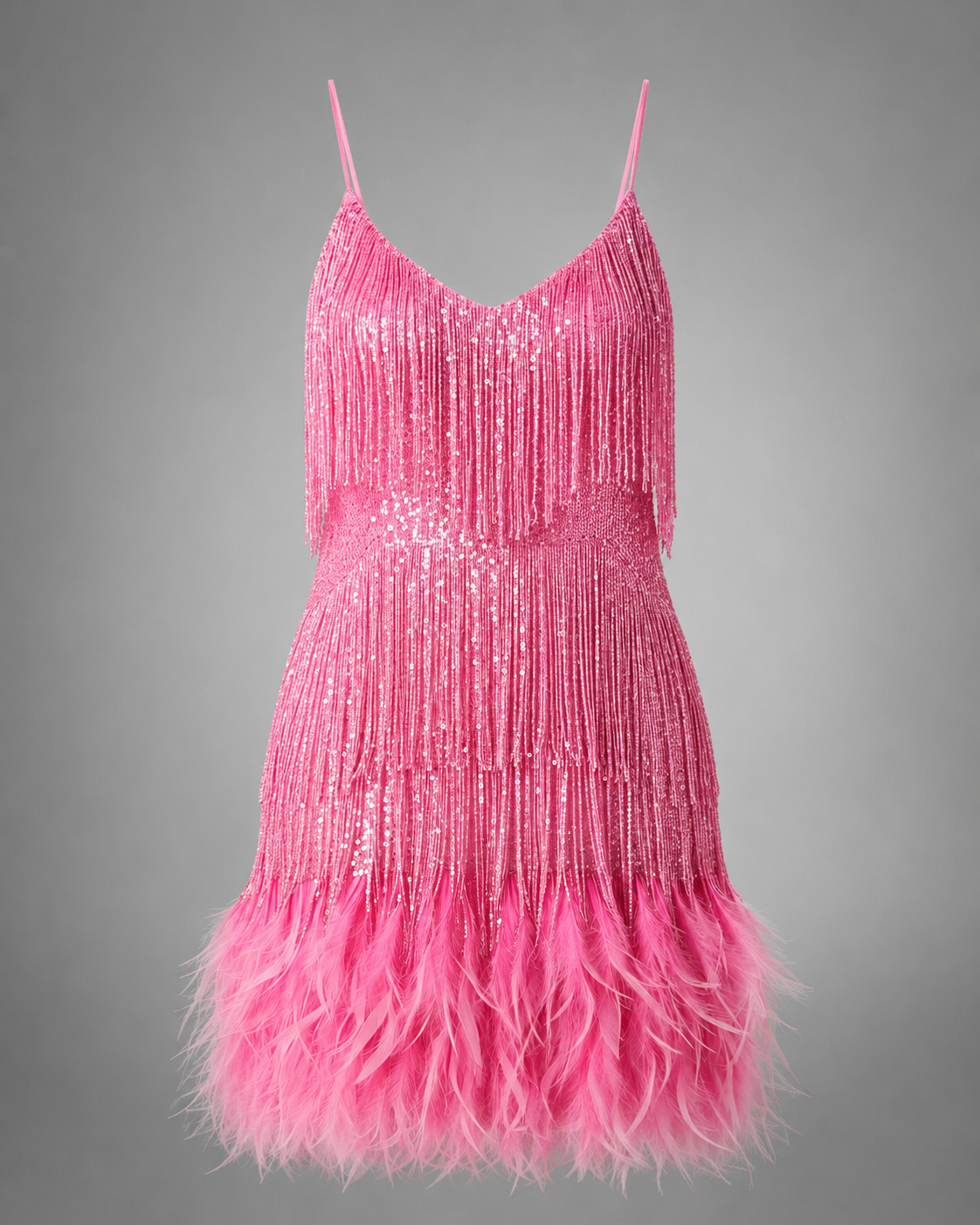 Women's Lace Cocktail Dress – Slim Fit with Spaghetti Straps – Feather Hem