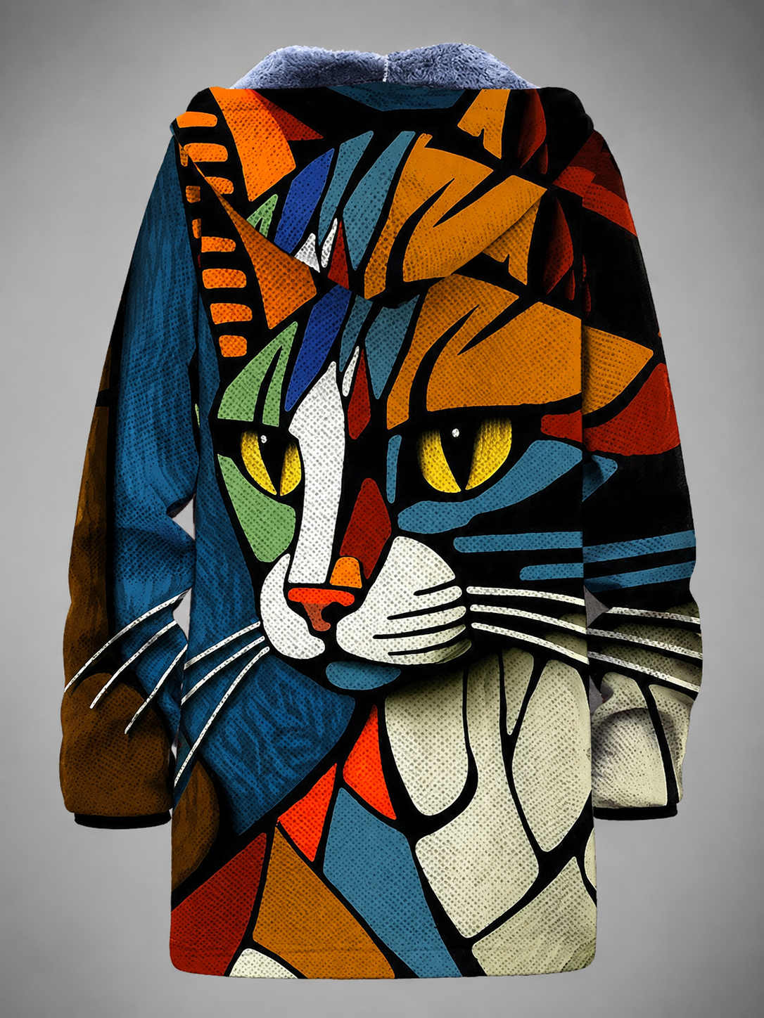Women's Cotton-Blend Fleece Pullover Sweater – Cat Motif with Front Zipper
