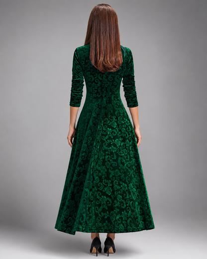 Women's A-Line Midi Dress – V-Neck with Three-Quarter Sleeves for Formal Events