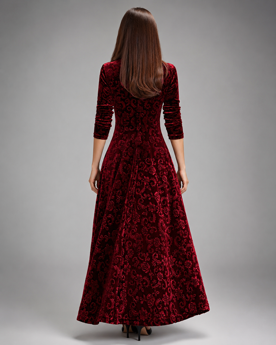 Women's A-Line Midi Dress – V-Neck with Three-Quarter Sleeves for Formal Events