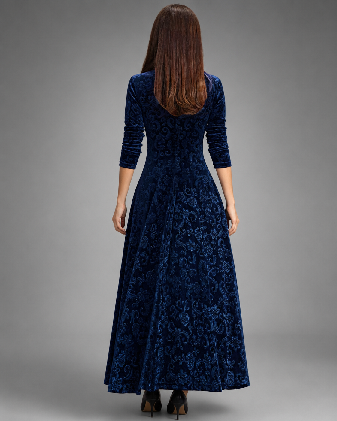 Women's A-Line Midi Dress – V-Neck with Three-Quarter Sleeves for Formal Events