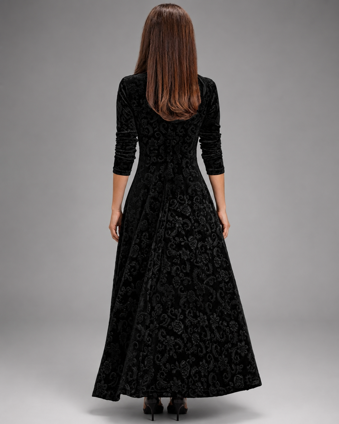 Women's A-Line Midi Dress – V-Neck with Three-Quarter Sleeves for Formal Events