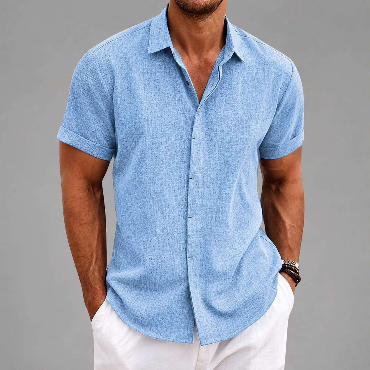 Men's Linen Shirt – Short Sleeve with Classic Turn-Down Collar