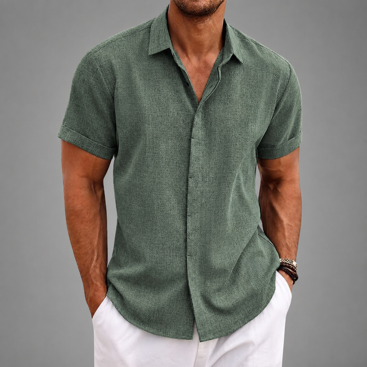 Men's Linen Shirt – Short Sleeve with Classic Turn-Down Collar