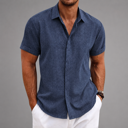 Men's Linen Shirt – Short Sleeve with Classic Turn-Down Collar