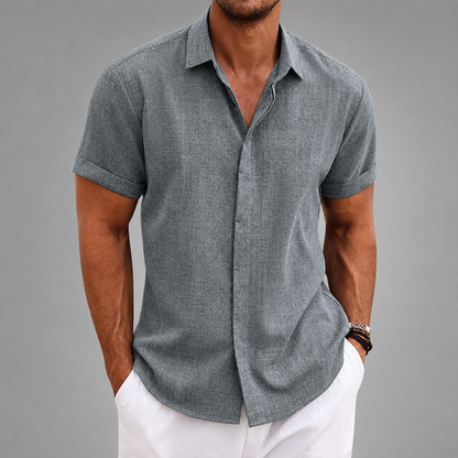 Men's Linen Shirt – Short Sleeve with Classic Turn-Down Collar