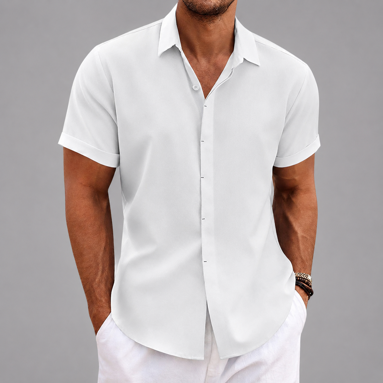 Men's Linen Shirt – Short Sleeve with Classic Turn-Down Collar