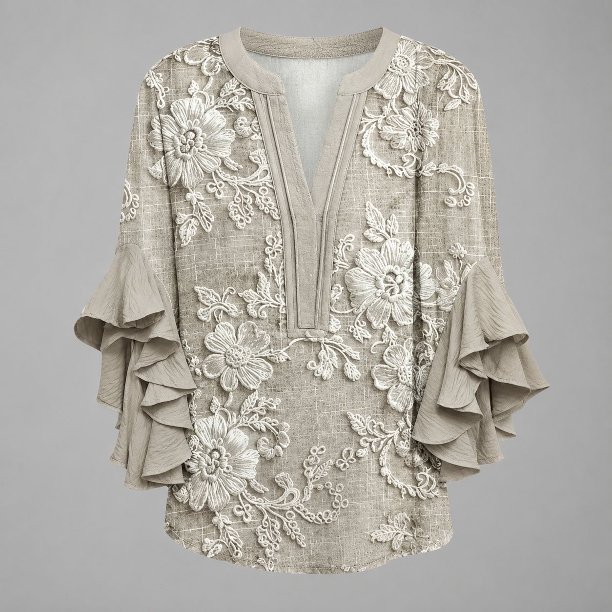 Women's Lightweight Summer Blouse – Fresh Print with Ruffled Sleeves