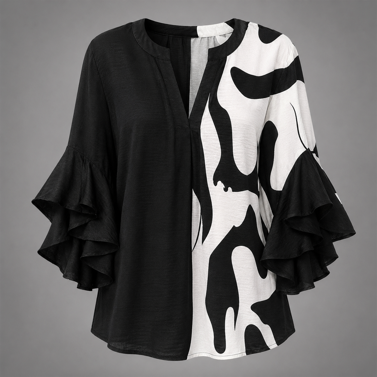 Women's Lightweight Summer Blouse – Fresh Print with Ruffled Sleeves