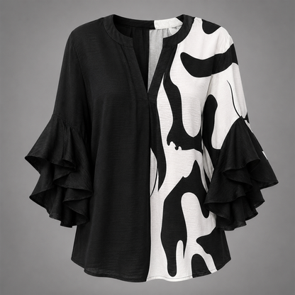 Women's Lightweight Summer Blouse – Fresh Print with Ruffled Sleeves