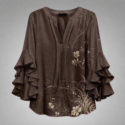 Women's Lightweight Summer Blouse – Fresh Print with Ruffled Sleeves