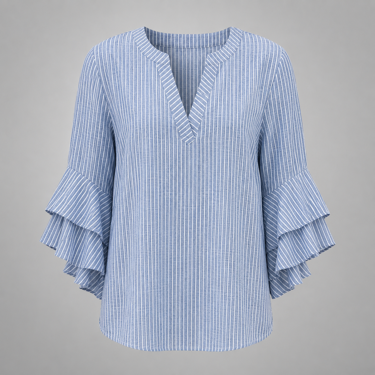 Women's Lightweight Summer Blouse – Fresh Print with Ruffled Sleeves