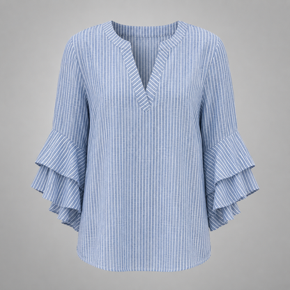 Women's Lightweight Summer Blouse – Fresh Print with Ruffled Sleeves